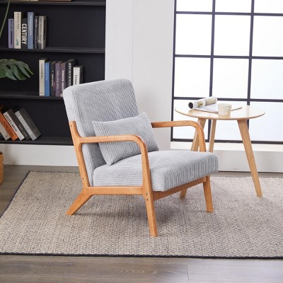 INFURNIC Accent Chairs Mid Century Modern Arm Chair with Pillow Upholstered Reading Chair for Living Room Bedroom, Gray, 24.8"*28.74"*30.31"