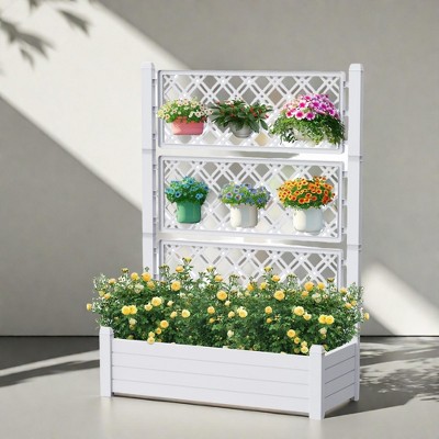 Maggift Planters, Large Outdoor Rolling Flower Box, Raised Planter with Drainage System for Climbing Plants, White, 43.4" * 18.26" * 59.3"