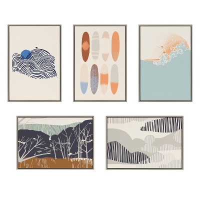 Gray Minimalist Ski Hill Framed Canvas Wall Art, 23x33