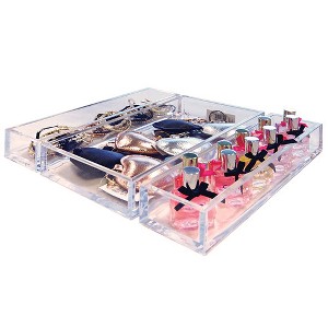Azar Displays Deluxe 3 Piece Clear Acrylic Tray Set, Two Narrow Rectangle Trays and One Large Rectangle Tray Organizer for Desk or Counter - 1 of 4