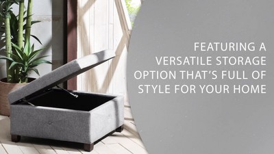 Charcoal Tufted Square Storage Ottoman with Graduated Legs