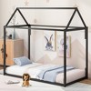 ZHUTA  Twin Size Tent Floor Bed Frame for Kids, Metal Floor Bed with slats, Twin House Bed for Kids Girls Boys, Black - 2 of 4