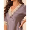 cheibear Women's Shorts Sleeves V Neck Pajamas Sleepwear Lace Trim Nightgowns - 4 of 4