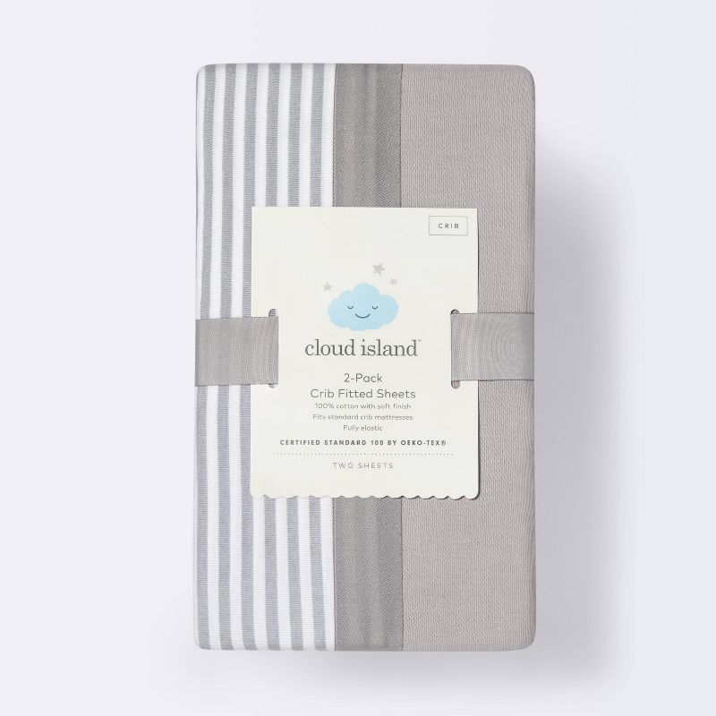 Fitted Crib Sheet - Cloud Island&#8482; - Stripe/Gray - 2pk, 4 of 5