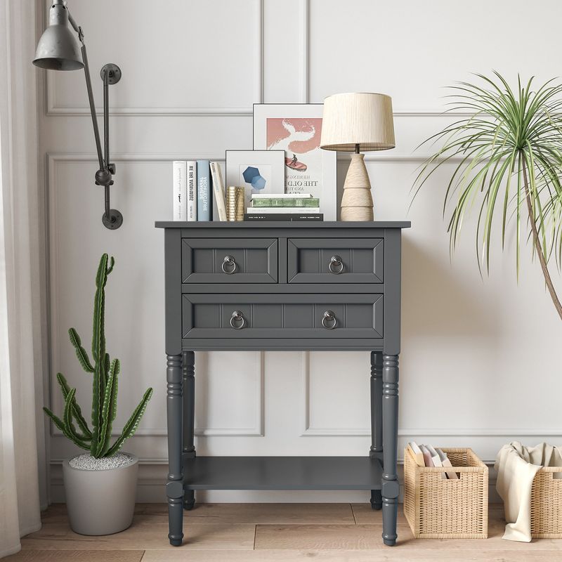 Costway Console Entryway Table w/ 3 Drawers Open Shelf for Hallway Living room Dark Grey, 4 of 10