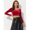 INSPIRE CHIC Women's Velvet Scoop Neck Long Sleeve Solid Crop Top - 3 of 4