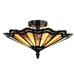 Chloe Lighting Heidi Tiffany-Style 2 Light Semi-Flush Ceiling Fixture 16" Shade - 1 of 2