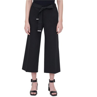 Calvin Klein Womens Tie Waist Casual Cropped Pants