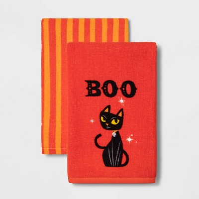 2pk Cat Boo and Stripe Halloween Kitchen Towels - Hyde & EEK! Boutique™