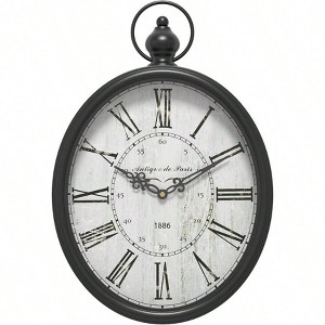 Oval Retro Wall Clock Rustic Vintage Style Black Antique Design Silent Decor Large Kitchen 15.5 Inch Hx 10.5 Inch - 1 of 4