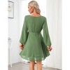 Clearlove Women Mini Dress  Wrap V Neck Long Sleeve Waist Tie Dress Layerd Flowy Flutter Skater Dress - 4 of 4