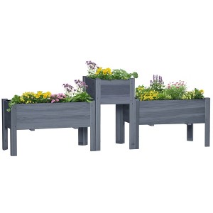 Raised Garden Bed Set of 3, Elevated Wood Planter Box with Legs and Bed Liner for Backyard and Patio to Grow Vegetables, Herbs - 1 of 4