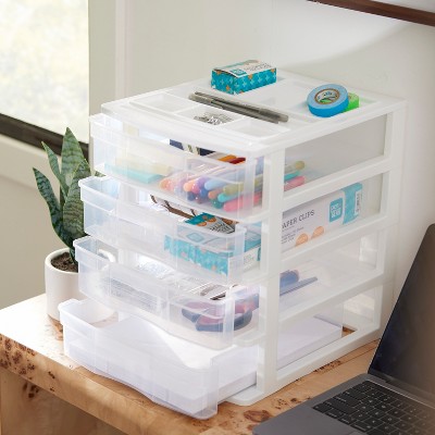 White and Clear 4-Drawer Desktop Storage Organizer