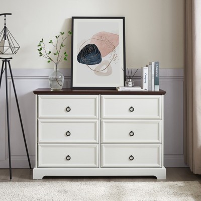 ALEXOUN 6-Drawers Dresser,Farmhouse Wooden Dressers & Chests of Drawers with Spacious Storage for Closet Organizer,Living Room,Bedroom