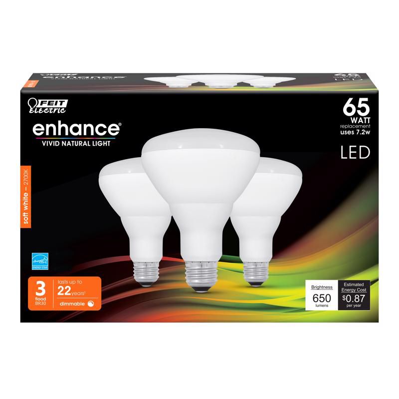 Feit Electric Enhance BR30 E26 (Medium) LED Bulb Soft White 65 Watt Equivalence 3 pk, 1 of 5
