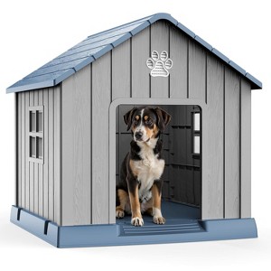 MooxvMoo 31-Inch Pointed-Roof Dog House,Outdoor&Indoor House,Outdoor Kennel for Yard, Patio, Garage, Easy to Assemble - 1 of 4