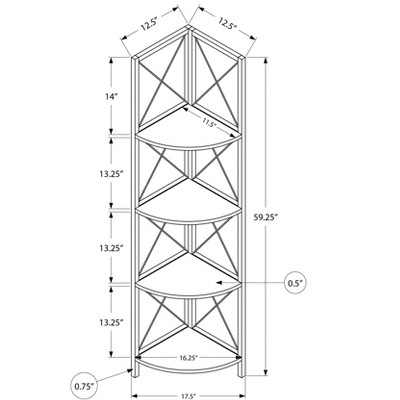 Black Metal and White Marble Corner 4-Tier Bookcase