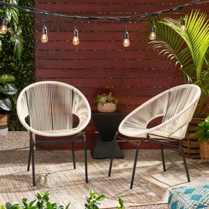 Okak Outdoor Chair with Roping Seats and Backrest Set of 2, Metal Frame Porch Chairs with Modern Design, Patio Chair for Garden - 1 of 4