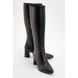 Sejas - Black Leather Block Heel Knee-High Boot (Women) black leather 5.5 Forever & Always Shoes US - 1 of 4