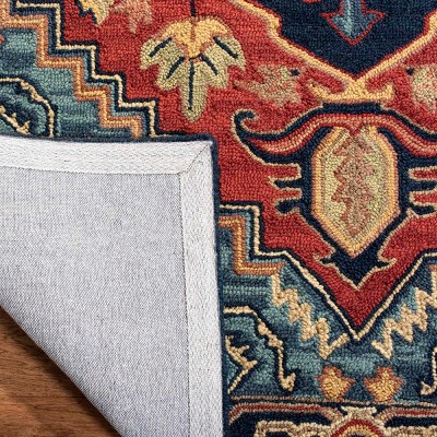Heritage Red and Navy Hand-Tufted Wool Square Rug