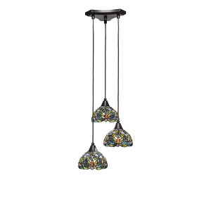 Toltec Lighting Europa 3 - Light Pendant in  Dark Granite with 7" Kaleidoscope Art Glass Shade - 1 of 1