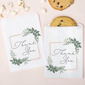 Big Dot of Happiness Boho Botanical Thank You Paper Treat Bags, Bridal Shower or Wedding Candy Bags, Greaseproof White Sandwich Cookie Bags - 25 Count - 1 of 4