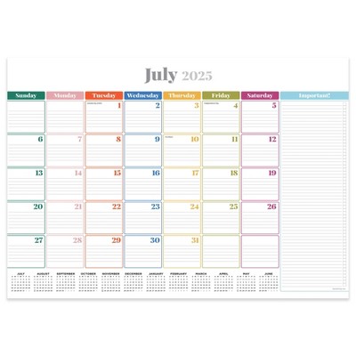 Time Factory July 2025 - June 2026 Rainbow Blocks Medium Desk Pad Monthly Blotter Calendar