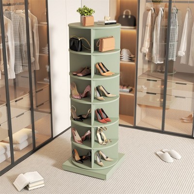 6/7 Tier Rotating Shoe Rack, Wooden Spinning Shoe Rack Tower, Free Standing 360°Revolving Shoe Organizer, Rotate Shelf Storage for Shoes or Handbags