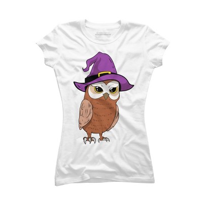 Junior's Design By Humans Owl Witch Halloween T Shirt By thebeardstudio T-Shirt