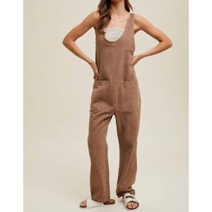 Women's Cotton Open Back Denim Overalls - WISHLIST L - 1 of 4