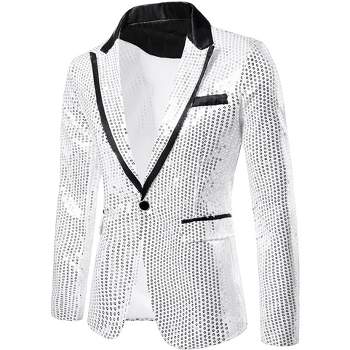 Lars Amadeus Men's Sequin Blazer Tuxedo Prom Glitter Sports Coat Suit  Jacket 