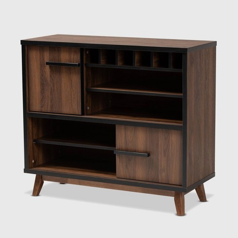 Margo Two tone Finished Wood Wine Storage Cabinet Walnut black