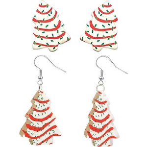Festive Cake Earrings - Whimsical Christmas Tree Design in Acrylic for a Playful Holiday Look - 1 of 4