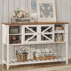 Entryway Table with 2 Doors, Farmhouse Sofa Table with Adjustable Storage Shelf, Console Table, White - 1 of 4