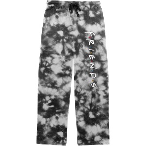 Friends TV Logo Men's Black & White Leopard Print Sleep Pajama Pants - 1 of 4