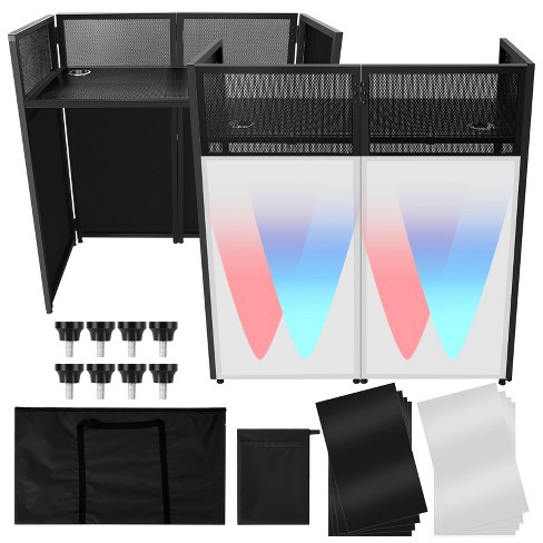 Portable DJ Facade Booth with White & Black Scrim, 52"L x 43.2"H x 26"W Foldable DJ Table Station with Adjustable Feet for Party - image 1 of 4