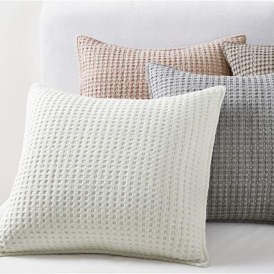 Classic Waffle Square Decor Pillow with Feather Insert, White - 20 in.