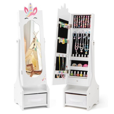 Infans Kids Jewelry Cabinet w/Full-Length Mirror Drawer 2 Adjustable Tilt Angles