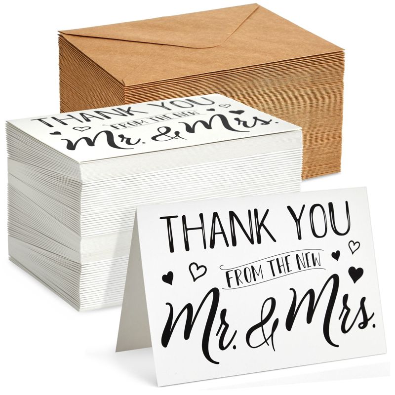Paper Junkie 120 Pack Wedding Thank You from the New Mr and Mrs Cards Bulk with Kraft Brown Envelopes for Weddings, Showers, 4x6 In, 1 of 9