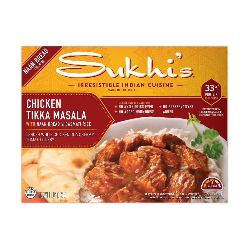 Sukhi&#39;s Frozen Chicken Tikka Masala Curry Indian Frozen Meal Entr&#233;e with Soft Naan Bread &#38; Basmati Rice - 11oz, 1 of 7