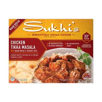Sukhi's Frozen Chicken Tikka Masala Curry Indian Frozen Meal Entrée with Soft Naan Bread & Basmati Rice - 11oz