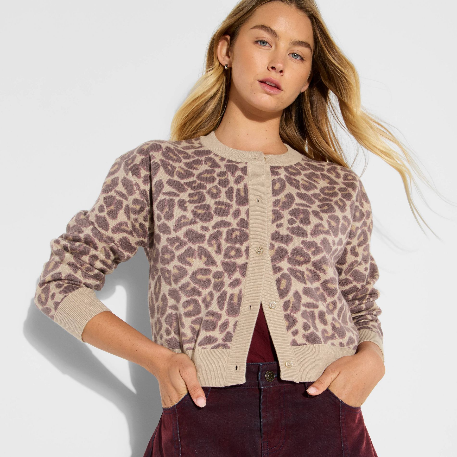 Women's Betty Boop Leopard Graphic Cardigan - Brown