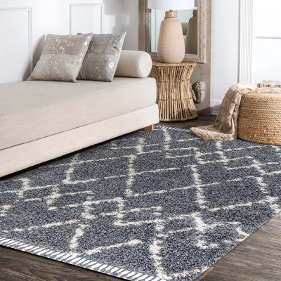 Denim Blue/Cream Diamond Shag Synthetic 4' x 6' Area Rug