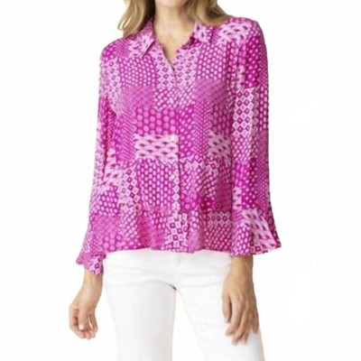 Women's Patchwork Print Flounce Shirt in Fuchsia Habitat - habitat