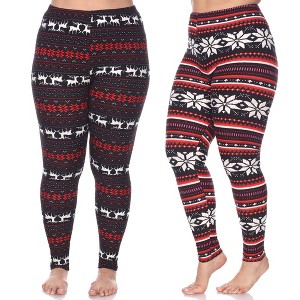 Women's Pack of 2 Plus Size Leggings - One Size Fits Most Plus - White Mark - 1 of 1
