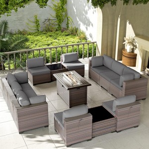 ALAULM Outdoor Patio Furniture Set Outdoor Sectional Rattan Sofa Set Brown Manual Wicker Patio Conversation Set with Cushions - 1 of 4