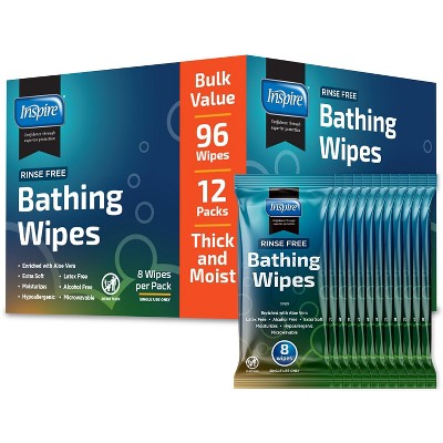 Inspire Rinse Free Body Wash Wipes | Bathing Wipes, Shower Wipes | Extra Large Adult Wipes With Aloe | Cleansing Adult Wipes | Body Wipes