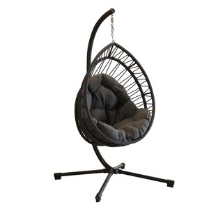 Gulches Outdoor Egg-Shaped Hanging Chair with Stand - Dark Gray, Patio/Indoor Rocking Hammock Swing - 1 of 4