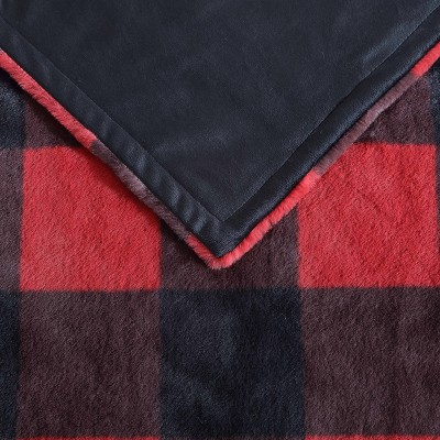 Luxurious Cabin Plaid Red Reversible Throw Blanket with Sherpa Reverse