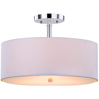 Clara 16" White Cotton Drum Ceiling Light with Chrome Accents